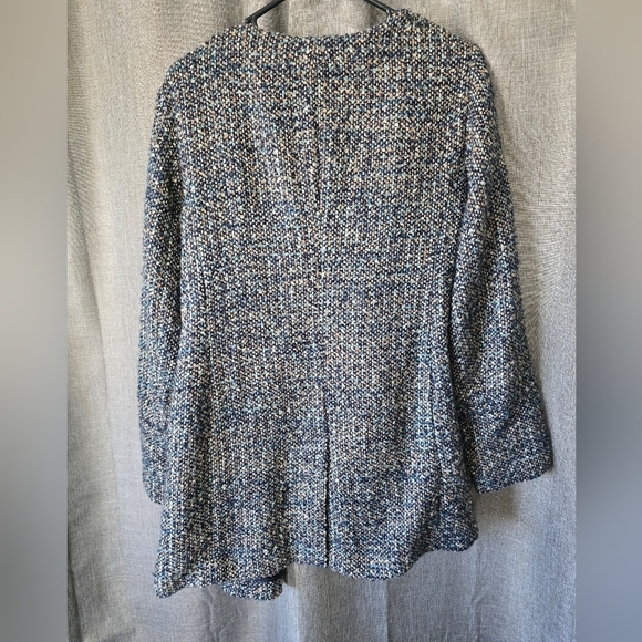 Talbots Size 12 Italian Navy Blue Tan Tweed Snap Front Cardigan Sweater Coat - Picture 4 of 6